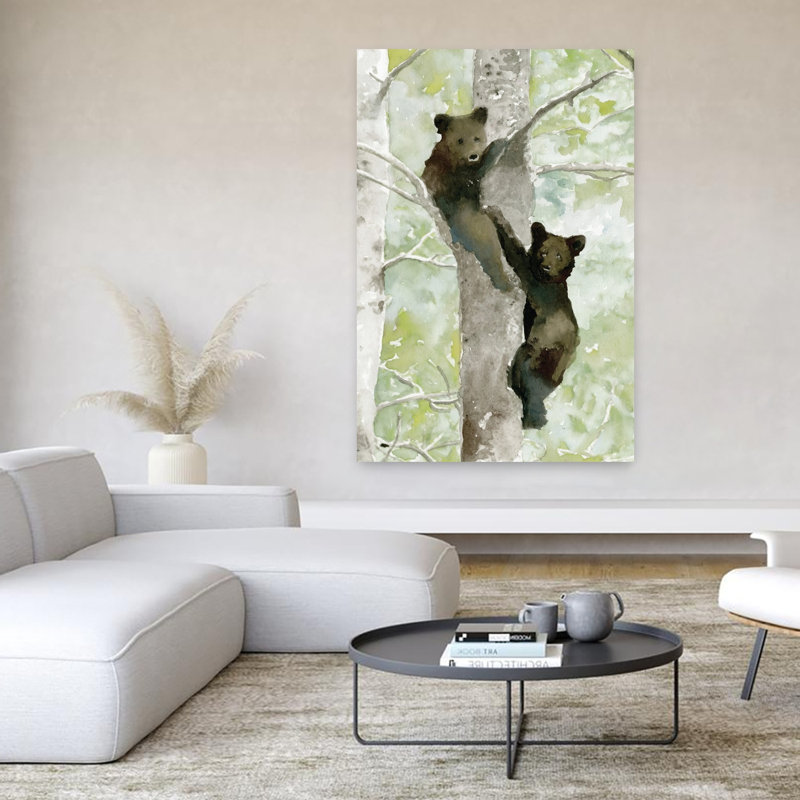 Ourson dans un arbre 1 abstrait, art contemporain de la faune, H 60 po x l 40 po