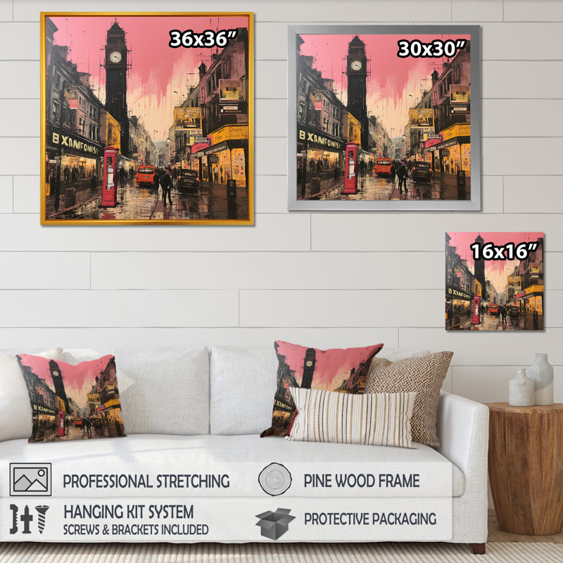 Vintage London City Views I - City London Wall Ar, Cadre doré simple, H 36 po x l 36 po x P 1,5 po