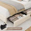 Structure de lit simple en molleton Teddy, structure de lit nuage crème avec 2 tiroirs de rangement et tête de lit réglable, tissu doux en peluche, aucun sommier requis, assemblage facile, crème-1710607781