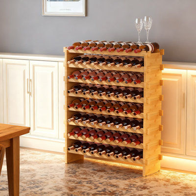 8-Tier Bamboo Wine Rack Stackable Storage For 72 Bottles, No Tools Assembly Freestanding Floor Display Shelf For Kitchen, Bar, Dining Room, Cellar