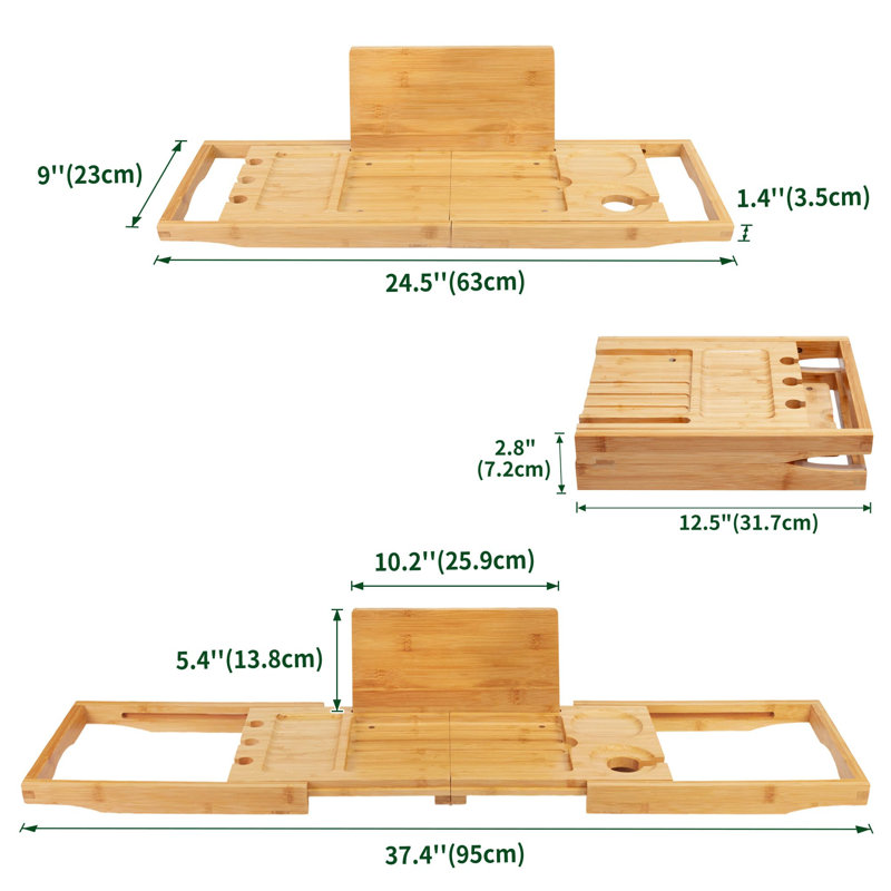 Adjustable Bamboo Bathtub Tray—Organize Books, Tablets, Wine Glasses, and Towels for a Relaxing Bath.