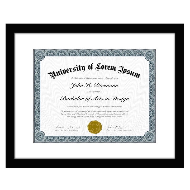 Janiene Diploma Frame - 11x14 with 8.5x11 Mat for Diploma - Wood + Glass, Black