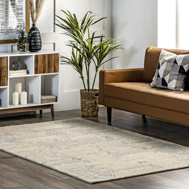 Tapis beige en laine tissé à la main Natja, Rectangle 4 pi x 6 pi