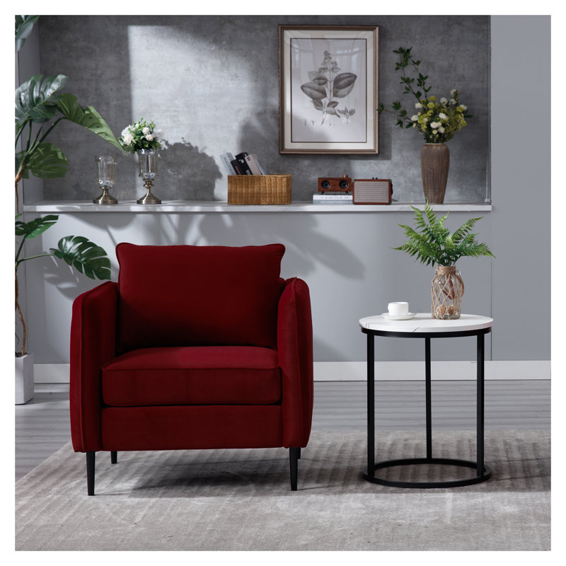Fauteuil d'appoint Mid-Century moderne en velours - Rouge vineux Comfy