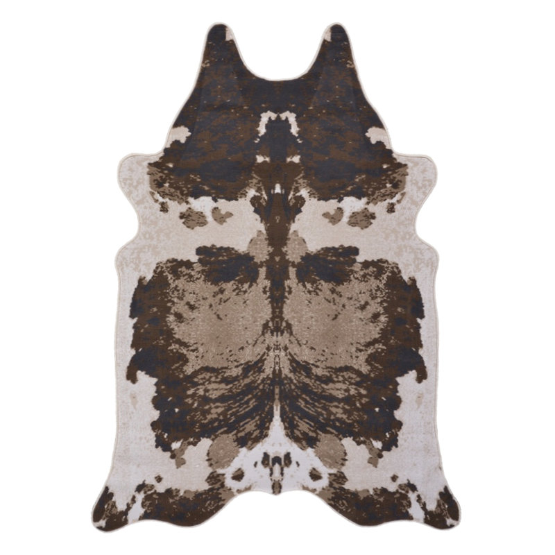 5 pi Tapis brun X 7 avec motif en peau de vache, fabriqué à la machine, idéal pour les brises familiales, les chambres rustiques modernes et confortables,