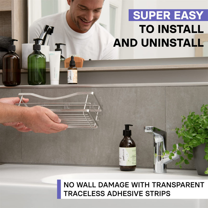 Norvell Adhesive Stainless Steel Shower Caddy,  Polished Silver