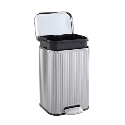 5.2 Gallon 20L Fluted Stainless Steel Step Trash Can, Rectangular Soft-Close Garbage Bin, 90° Stay-Open with Removable Inner Bucket for Bathroom, Home and Office