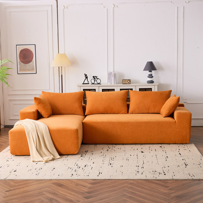 108 po x 68 po pour 4 personnes, velours côtelé orange, salon modulaire, minimaliste, sans assemblage, performance durable en velours côtelé 4, nuage modulaire profond, pièce, siège