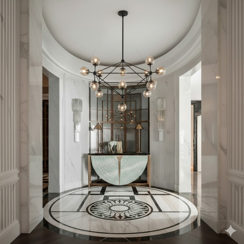 15-Light black metal chandelier with coffee colour glass shades