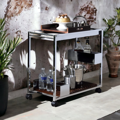 Kadrien Bar Cart in Chrome and Brown by Latitude Run