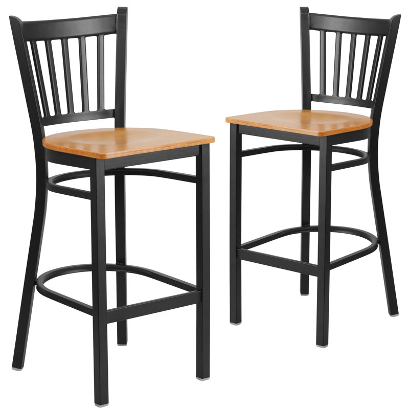Prompton Vertical Back Metal Restaurant Barstool, Natural