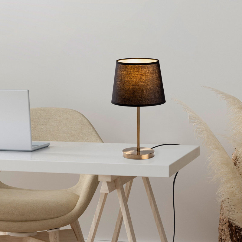 Antique Metal Table Lamp, Black, 8.3 x 8.3 x 15.4 Inches | Fabric Cap Ø6.7-8.3 x 6.7 Inches | Durable Metal Body, On/Off Switch, 6.6 Ft Cable | E27 Socket, Max 40W (Bulb Not Included) | Elegant Home Lighting