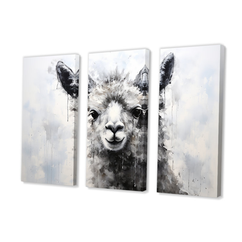 Blac et blanc minimalisme alpaga monochrome - ensemble d'art mural Alpacas, H 32 po x l 48 po