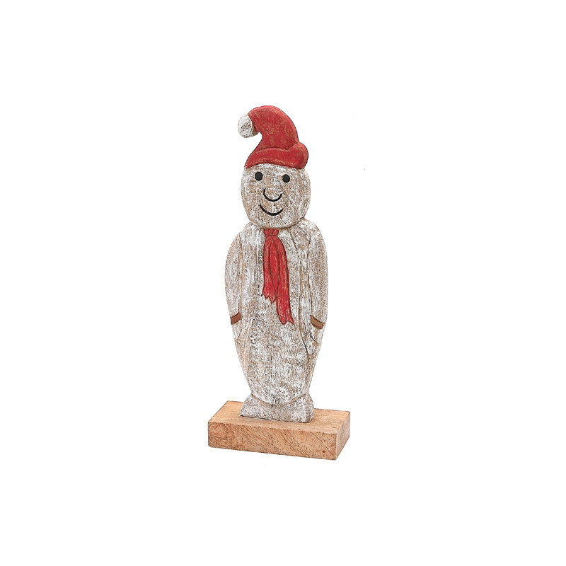 Bonhomme de neige de Noël en bois de manguier sur base