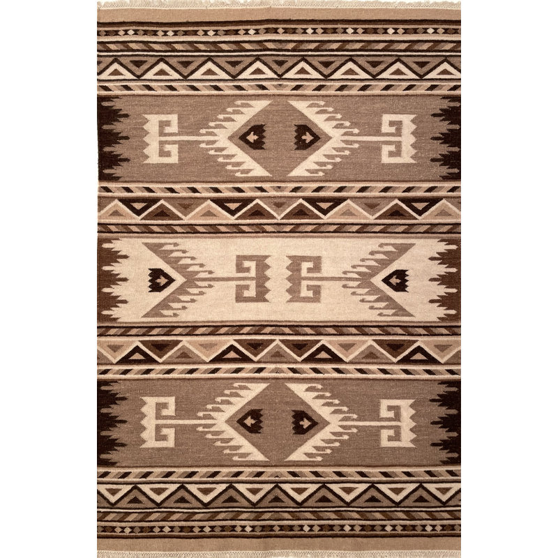Union Rustic Perrigo Southwestern handmade flatweave wool area rug — Brown / Tan / Beige, Rectangle 8 ft × 10 ft