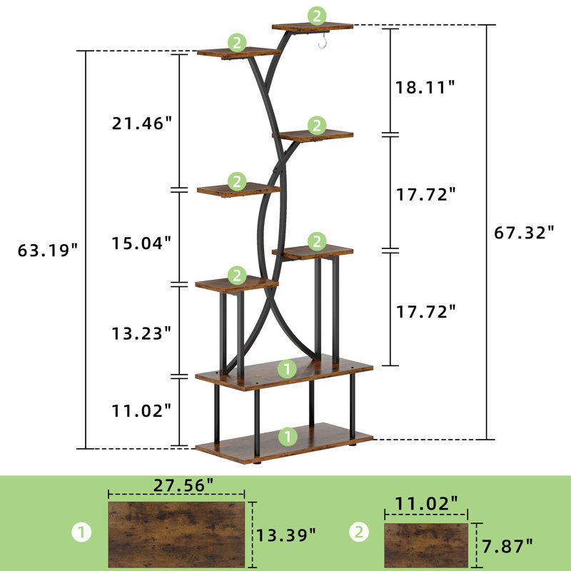 67.32'' Plant Stand with Grow Lights, Rustic Brown