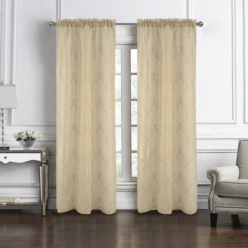 Panneau de rideau transparent brodé Sieme, L 54 po x L 95 po, Taupe