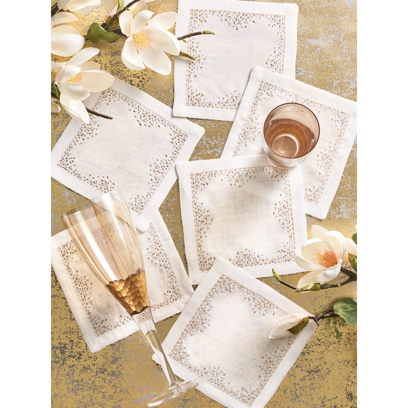 Fall 2022 Pin Dot Cocktail Napkin, White/Gold/Silver