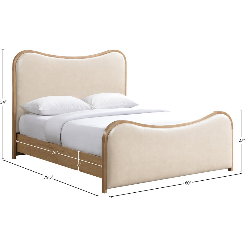 Lit tapissier Arvada, Double, Crème végétalien en cuir / brossé naturel