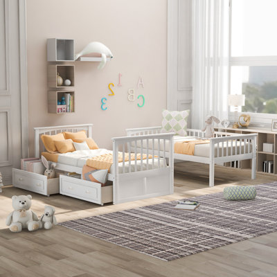 Bunk Bed with Drawers, Convertible Wooden Bunk Bed for Kids, Space-Saving Beds