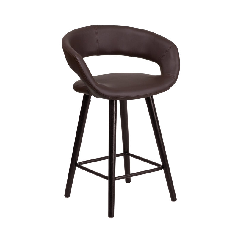Palafox 24'' High Contemporary Vinyl Counter Height Stool with Wood Frame, Brown, Counter Stool (24.5" Seat Height)