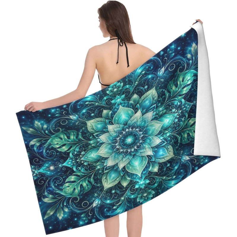 Serviette de plage en microfibre à motif floral bleu bohème Mandala Boho