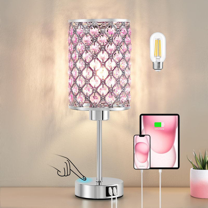 Crystal Table Lamp With Usb C+a Ports Dimmable Lamp, Bedside Lamp Small Touch Lamp For Girl Bedroom, Living Room (bulb Included)