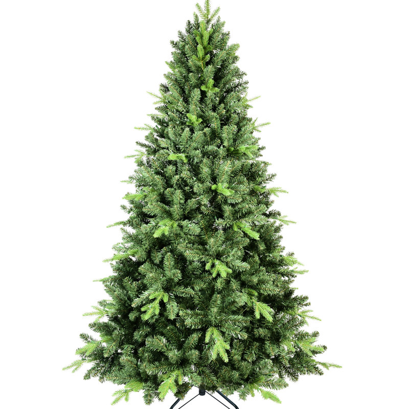 Arbre de Noël de 7,5 pi idéal pour la décoration saisonnière, 2155 extrémités en PE + branches, branches à charnières réalistes, base en métal robuste, style réaliste, arbre de 54,83 po de hauteur, 91,16 po de hauteur, support festif, double