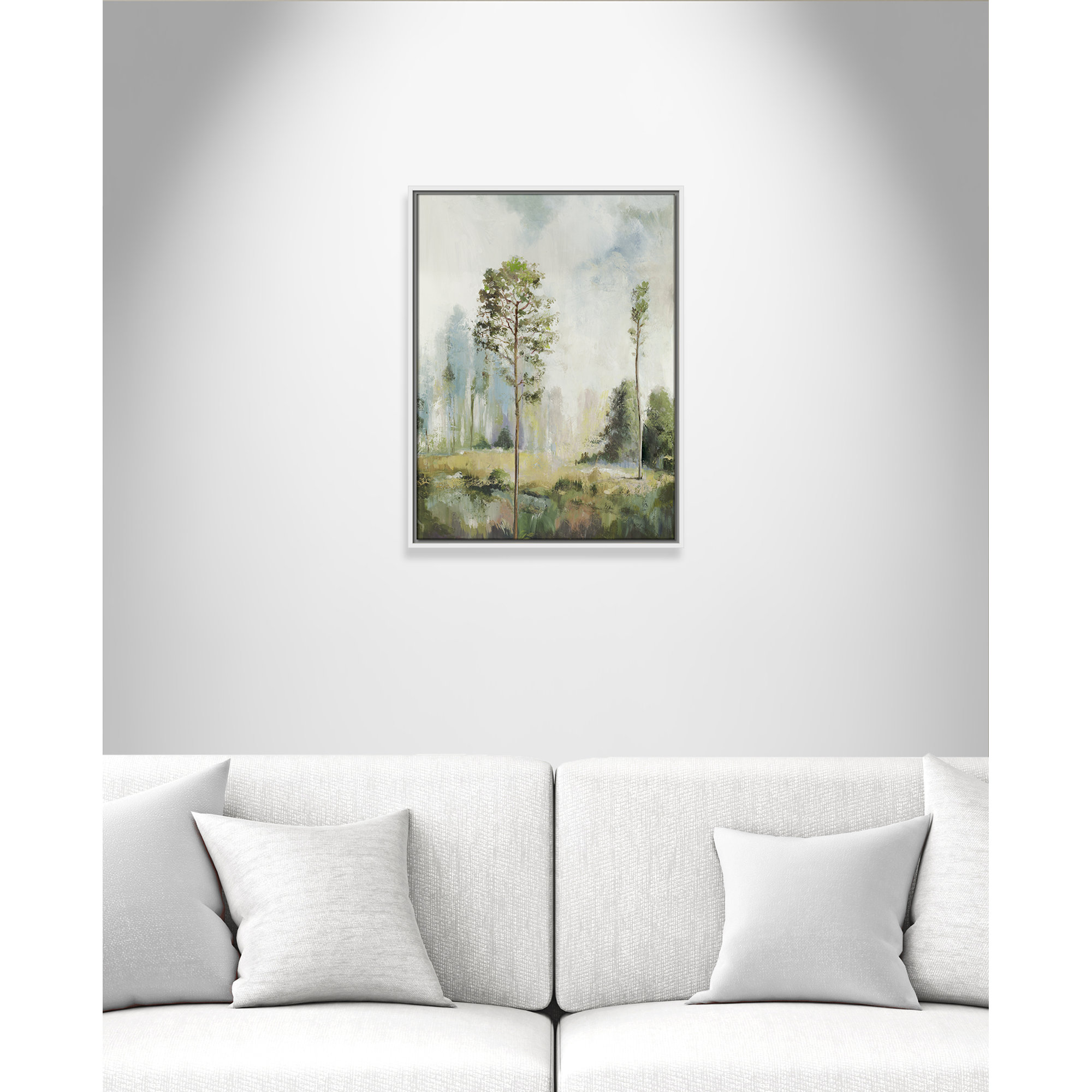 Tall Green Trees I by Teton Pearce - Floater Frame Print on Canvas, 25.5" H x 19.5" W, White