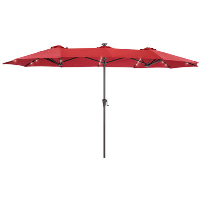 13x7.2Ft LED Light Patio Table Double-Sided Umbrellas with UV-Resistant Canopy and Crank for Garden