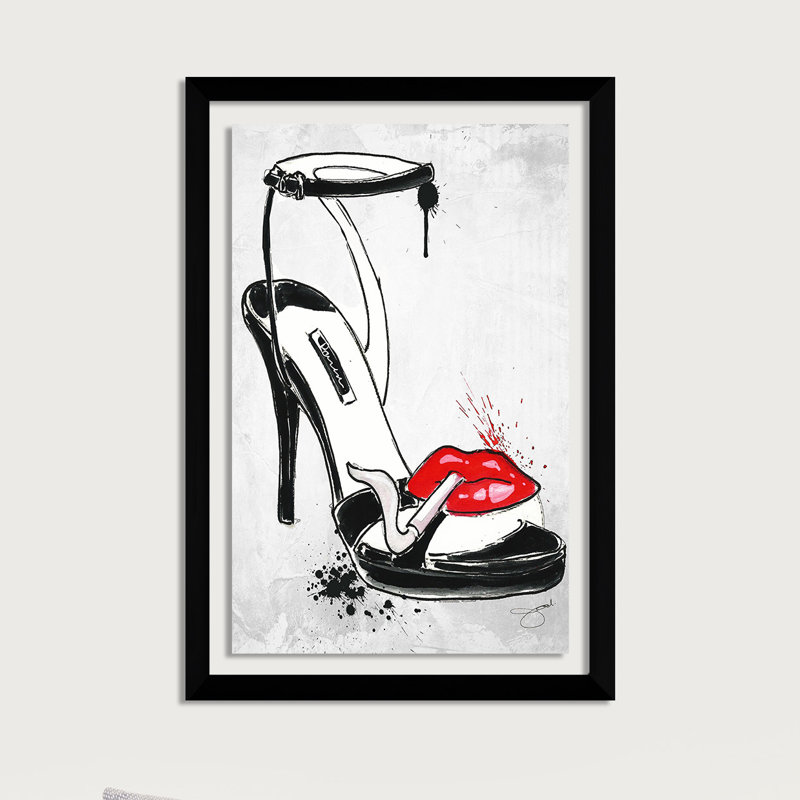 « fumer chaussure prada », impression grise, H 39,5 po x l 27,5 po x P 0,75 po, Acrylique avec cadre noir