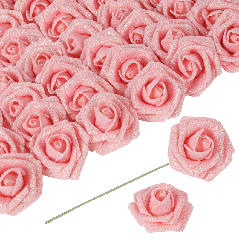 30PCS Fleurs artificielles Roses dorées Fleurs artificielles Roses scintillantes, Rose clair