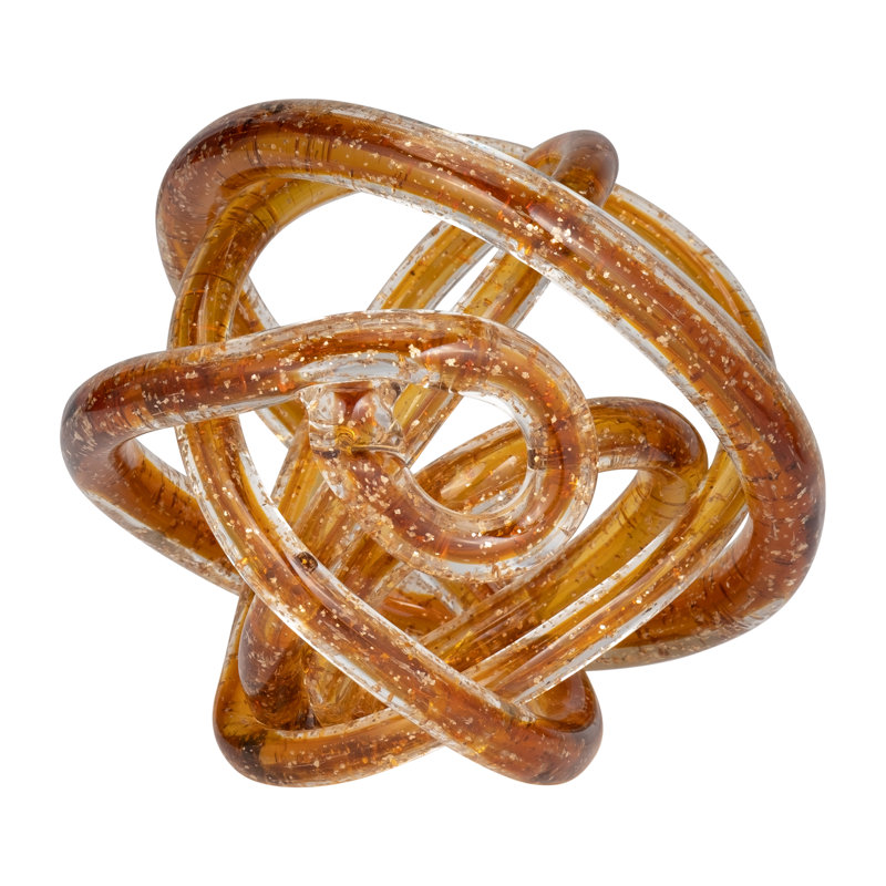 Decorative Sculpture Glass Intertwined Loop Design with Embedded Sparkle for Glam Style Accent Display., 6" H x 6" W x 6" D