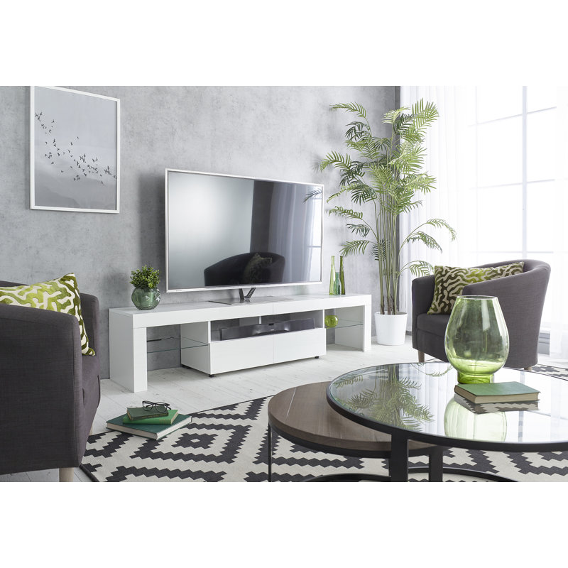 Meuble télé 78 po avec lumières pour téléviseurs de 90 po ou moins Germund, Blanc