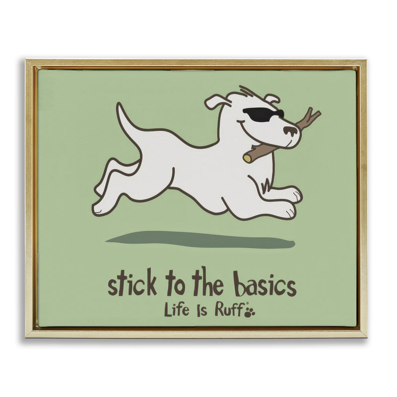  «Stick To Basics Dog» par LIR, H 17 po x l 21 po, Cadre flottant métallique doré