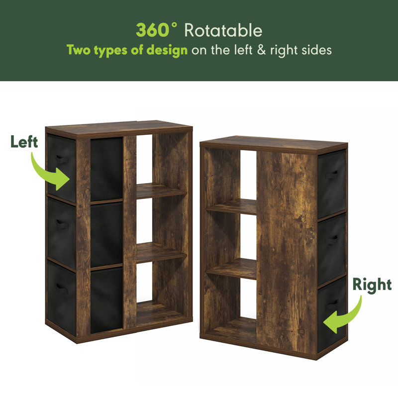 Samual 3-Tier Open Shelf Bookcase, Bookshelf, Storage Organizer, with Storage Bins, Amber Pine/Black