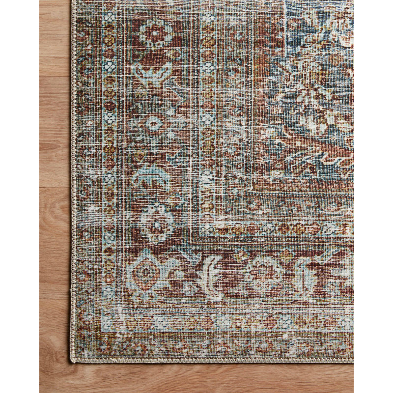 Jules Red Synthetic Stain-Resistant Low-Pile Runner Rug