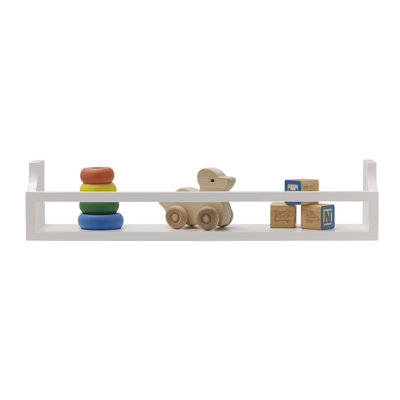 MELANNCO 2 Pieces Floating Curve Wall Shelves with Rail for Nursery, Bedroom, Living Room, Kitchen, White