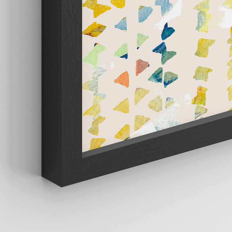 Ensemble de 4 reproductions murales abstraites géométriques encadrées sur papier de style Mid-Century pastel, Noir