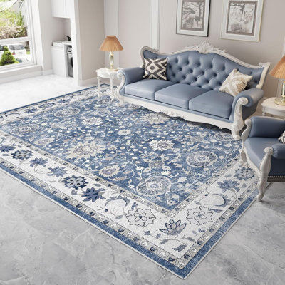 Tapis pliable lavable à la machine pour le salon Chambre à coucher Tapis à poils doux de style moderne pour la salle à manger Tapis traditionnel, antidérapant et facile à nettoyer