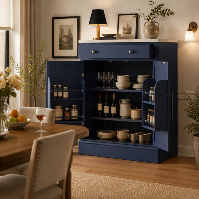 Garde-manger autoportant moderne avec tablettes réglables, tiroir et porte pour un rangement et une organisation efficaces, ensemble de 2