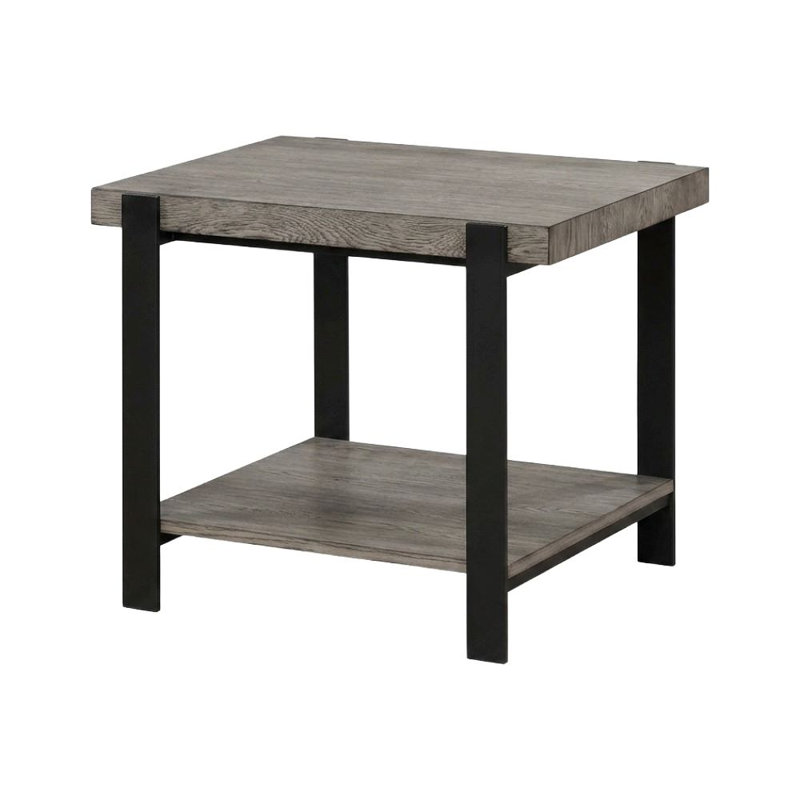 Arlo 23 In. Grey Wash/Sand Black Rectangular Metal End Table With Open Bottom Shelf And Plank Inspired Design