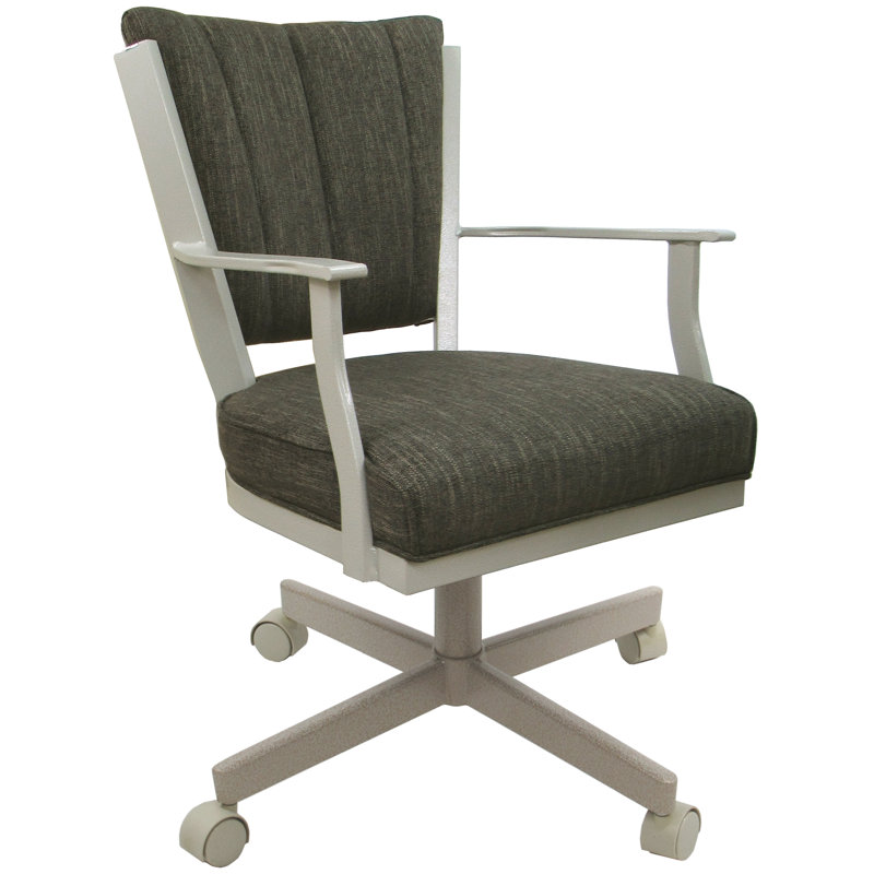 Danyael Metal Dining Caster Chair with Arms, Beige, Sanora Brown