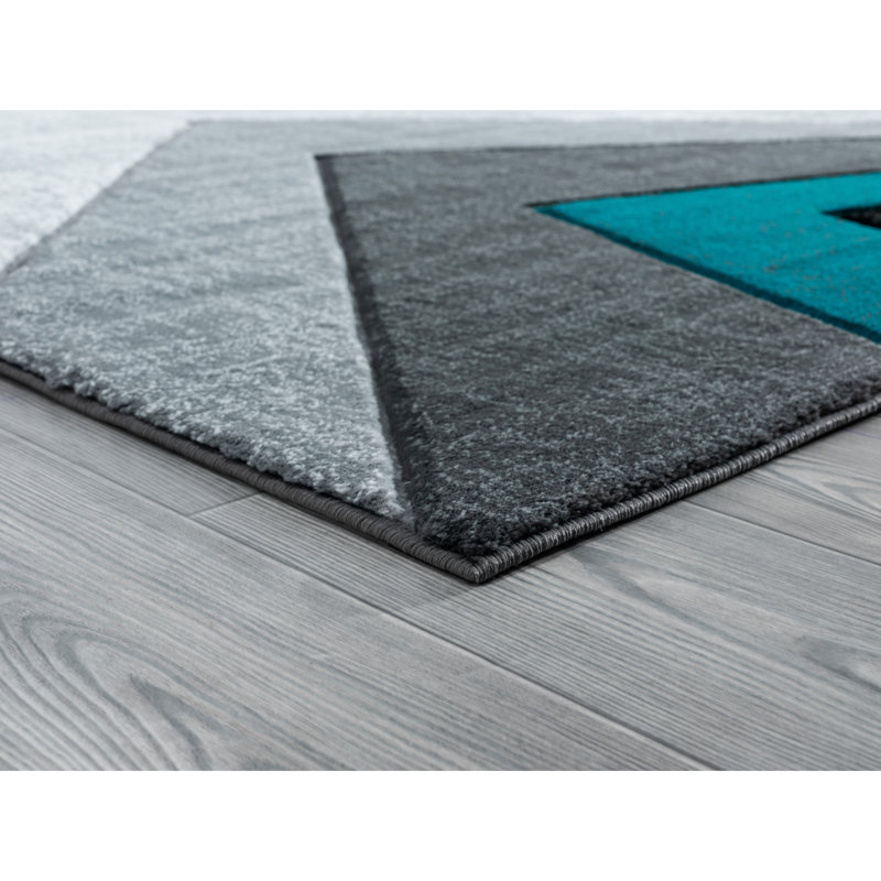 Tapis bleu à motif géométrique Zonia, Rectangle 1 pi 10 po x 2 pi 8 po