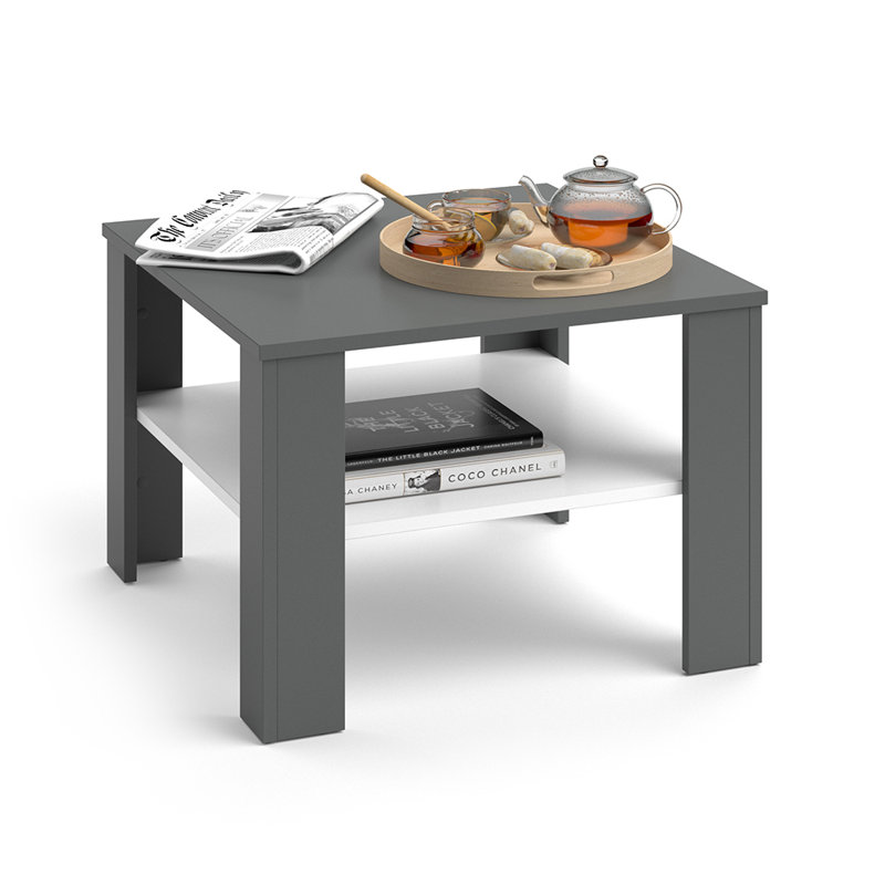 Aleigha Four Leg Coffee Table with Storage, Anthracite/White