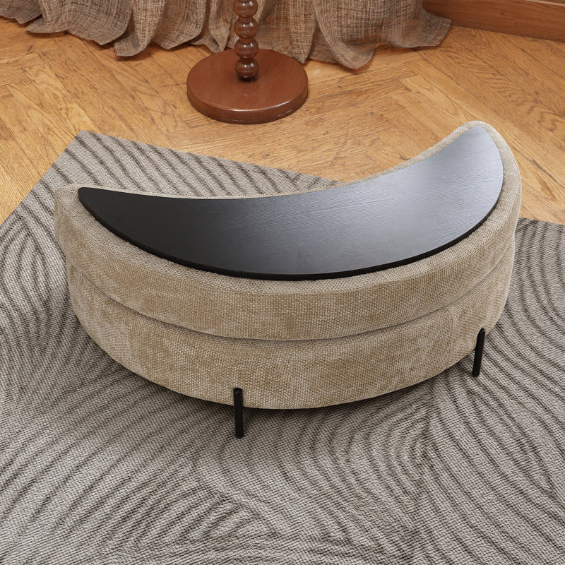 47" W Upholstered Storage Ottoman With Reversible Lid, Wheat