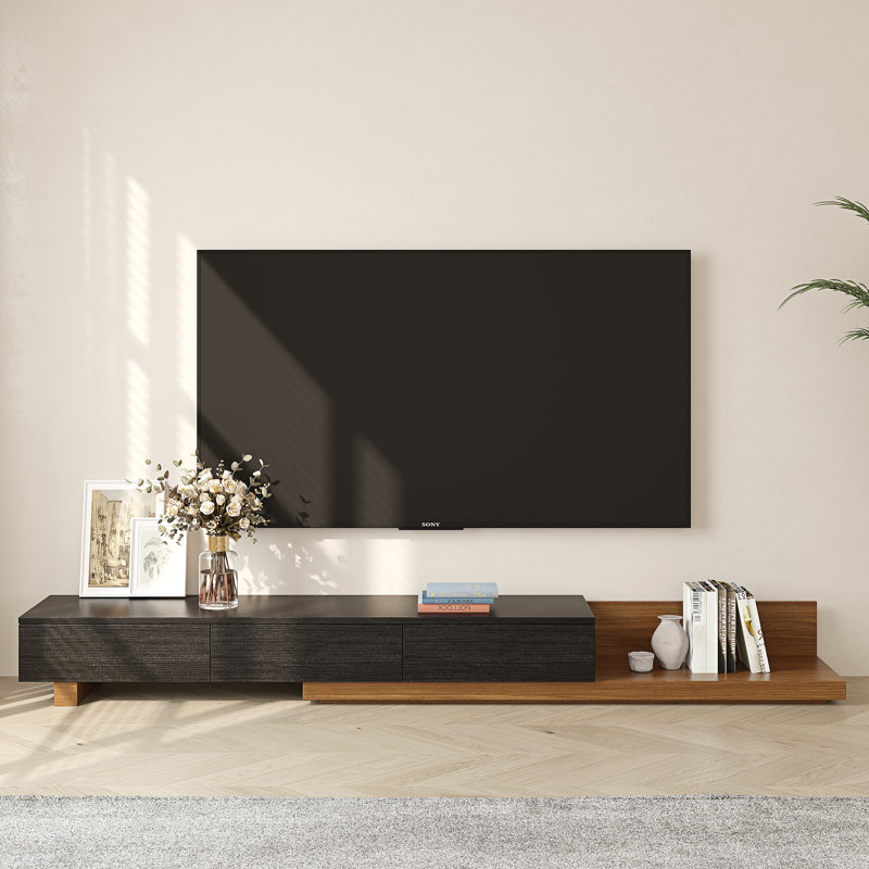 Carmavy Extendable TV Stand For Tvs Up To 85'' With Storage Drawers, Matte Black/Walnut