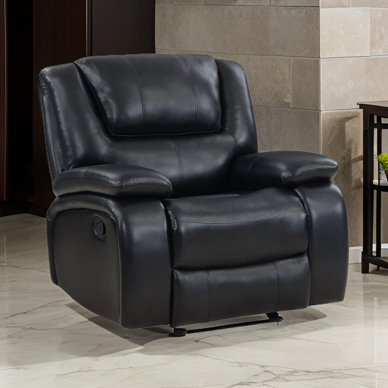 Fauteuil inclinable manuel Mila, similicuir noir, accoudoirs coussinés
