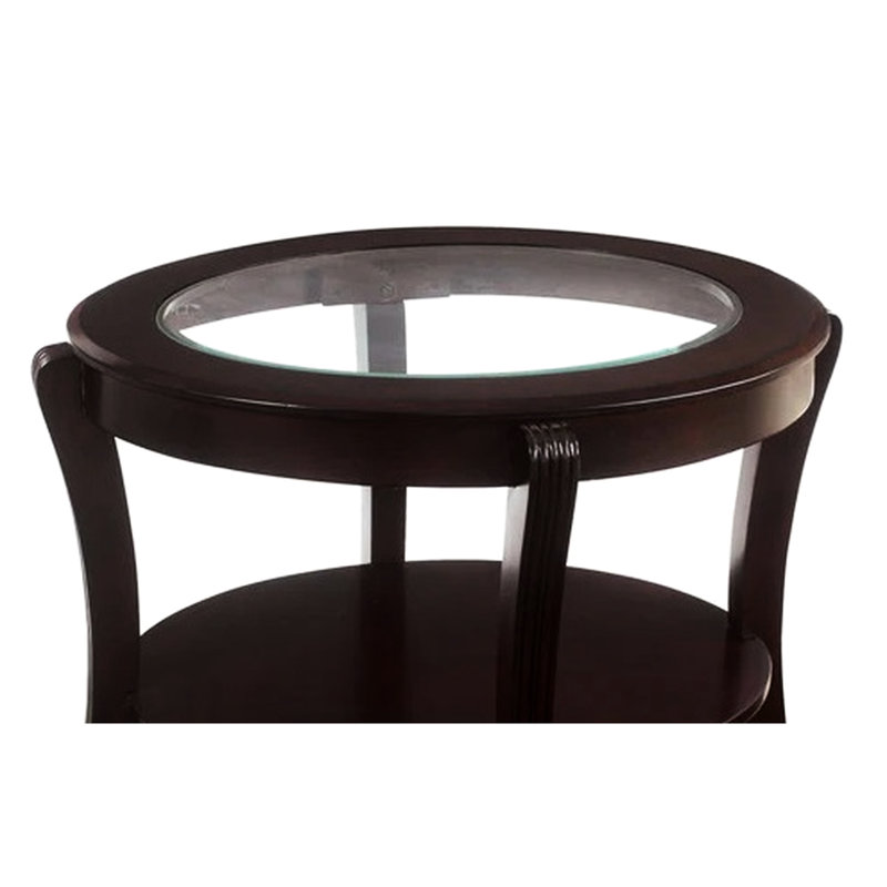 Table d'appoint contemporaine avec plateau en verre biseauté et tablette inférieure en bois massif, 71 cm (L) x 61 cm (l) x 61 cm (H), idéale pour un salon ou une pièce ouverte de 61 cm de hauteur.