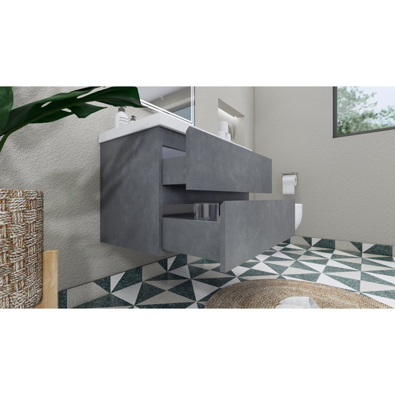 Base de meuble-lavabo simple 36 po fixée au mur seulement, Gris ciment